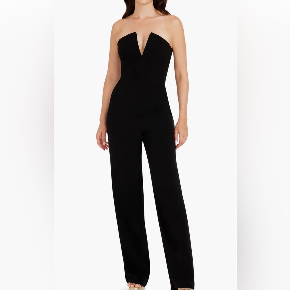 Dress The Population Womens Fernanda Black Crepe Strapless Jumpsuit